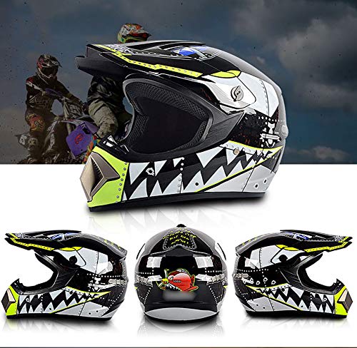Men Women Full Face Motocross Helmet, With Goggles, Face Mask And Gloves Dot Approved Dirt Bike Off Road Motorcycle Helmet Mx Mtb Bmx Downhill Helmet,Black Shark,Xl #TOP1