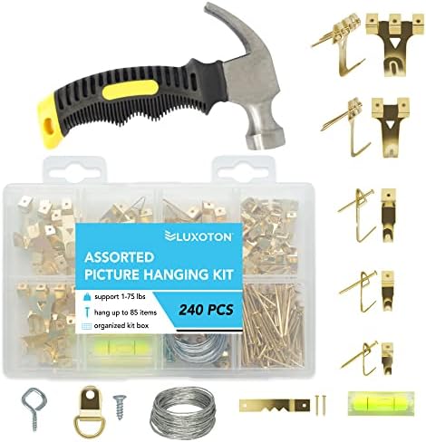 Assorted Picture Hanging Kit 241 Pieces - Heavy Duty Picture Hangers, Wall Nails for Hanging Pictures, Picture Hanging Hooks, Picture Hanger Kit, Picture Frame Hanging Kit, Picture Hanging Hardware