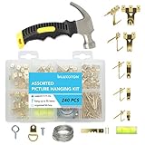 Picture Hanging Kit Tools Set - Picture Frame Hanger Tool 222 Pieces Set Heavy Duty Photo Hanger Accessories Picture Hanging Wire Hooks Nails and Stubby Claw Hammer