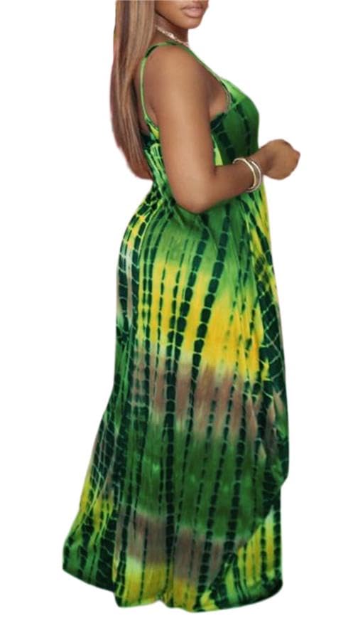 Image of Summer Dresses for Women Spaghetti Strap Beach Floor Length Maxi Sundresses | Floral Print,Casual,with Pockets