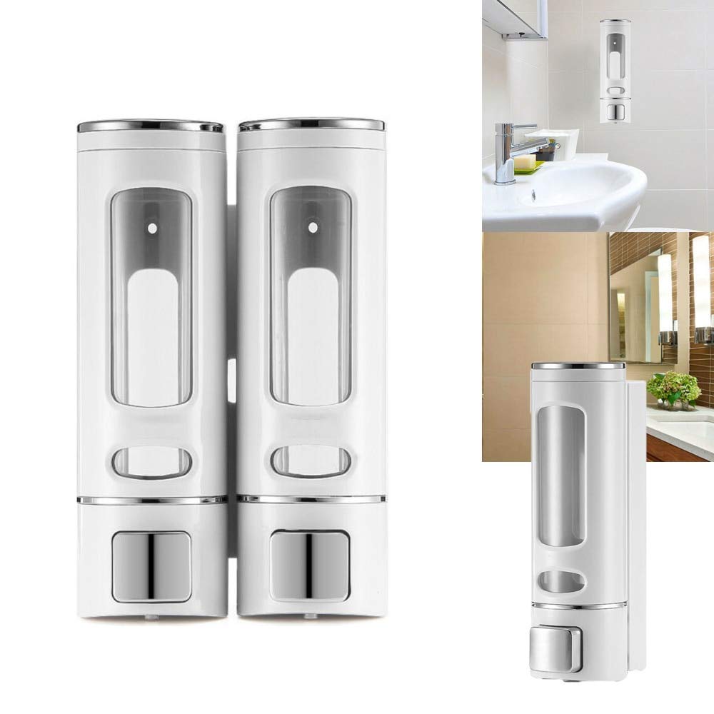 Distributeur de Savon Liquide de Salle de Bains fixé au Mur pour la Cuisine en Plastique 400 ML Gel de Douche détergent shampooing Bouteille hôtel Accessoires pour la Maison Double tête