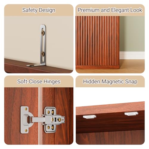 Image of Ball & Cast 72″ Fluted Pantry Cabinet,Versatile Wood Storage Cabinet with 4 Adjustable Shelves,6 Door Shelves,Moden Kitchen Cabinet w /Anti-Tip Safety for Kitchen,Dining Room,Living Room,Walnut