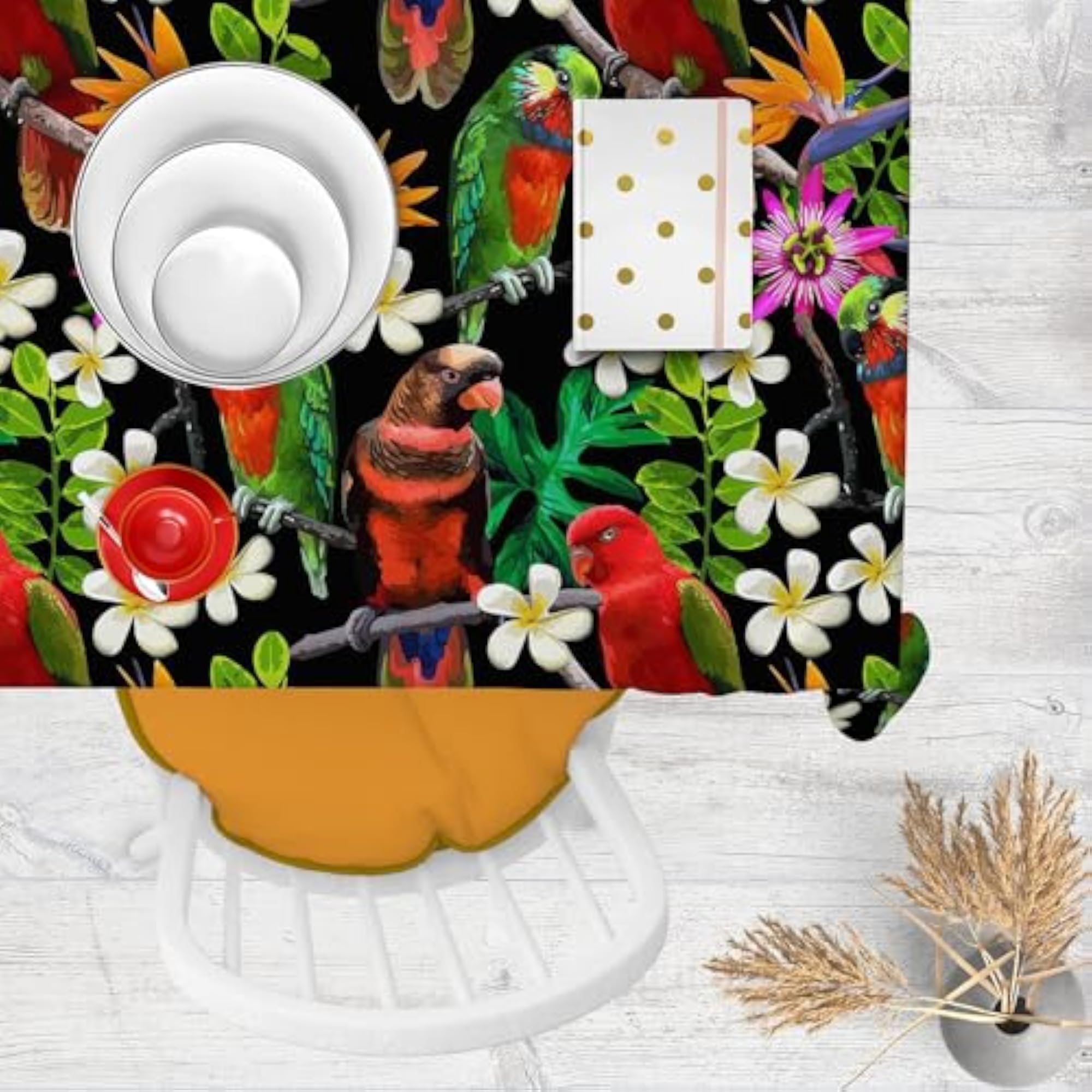 Exotic Birds & Beautiful Flowers Table Cloth Cover for Dining