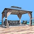 MELLCOM 12x14FT Hardtop Gazebo, Permanent Outdoor Aluminum Patio Gazebo with Aluminum Composite Double Roof for Patio Lawn and Garden, Curtains and Netting Included
