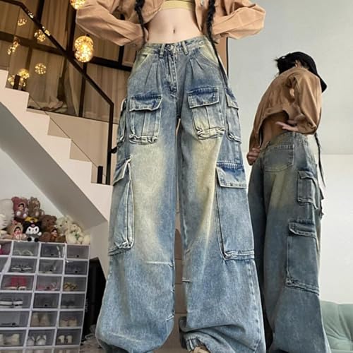 Women's Gothic Work Pants, Women's Hip Hop Street Multi Pocket Loose Jeans, Y2K Jeans4