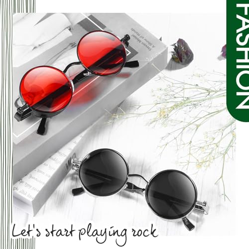 Xuhal 12 Pairs Steampunk Sunglasses Round Sunglasses Retro Hippie Glasses Vintage Gothic Circle Glasses for Women Men (Retro Colors)4