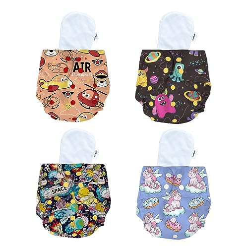 Image of Bumtum Baby Diaper | 0-3 Yrs Baby Freesize | Pack of 4, New Born Baby Diaper, Cloth Diaper, Waterproof Reusable Diaper, Washable, Cotton, Extra Soft (Unicorn, Space Old, Space & Air)