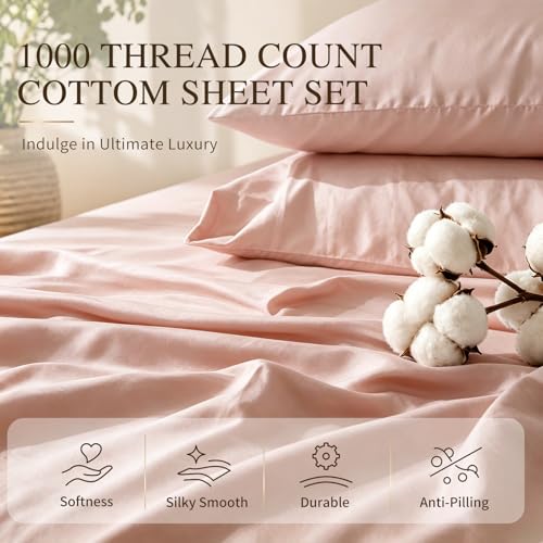 Image of MEISHANG 1000TC Egyptian Cotton Sheets King, 18-24 inch Extra Deep Pocket | 1000TC Egyptian Cotton Sheets, Sateen Weave, Ultra Soft & Breathable, OEKO-TEX Certified