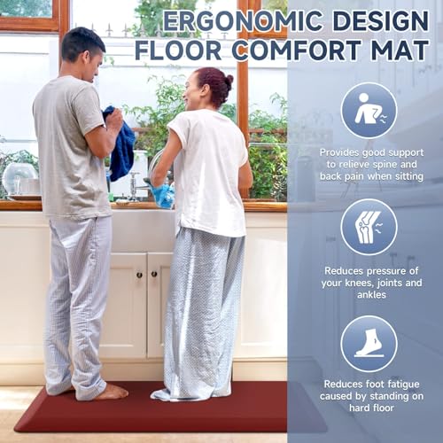 Image of StepRite 4 /5 Inch Thick Kitchen Mat Anti Fatigue Mat Kitchen Rugs Kitchen Decor Non-Slip, Stain & Water Resistant, Kitchen Mats Desk Mat for Kitchen, Office, Workshop, Red, 17'' x 39''