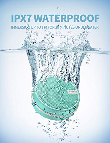 Image of INSMY C12 IPX7 Waterproof Shower Bluetooth Speaker, Portable Small Speaker, Speakers Bluetooth Wireless Loud Clear Sound Support TF Card Suction Cup for Outdoor Kayak Canoe Beach Gift (Mint)