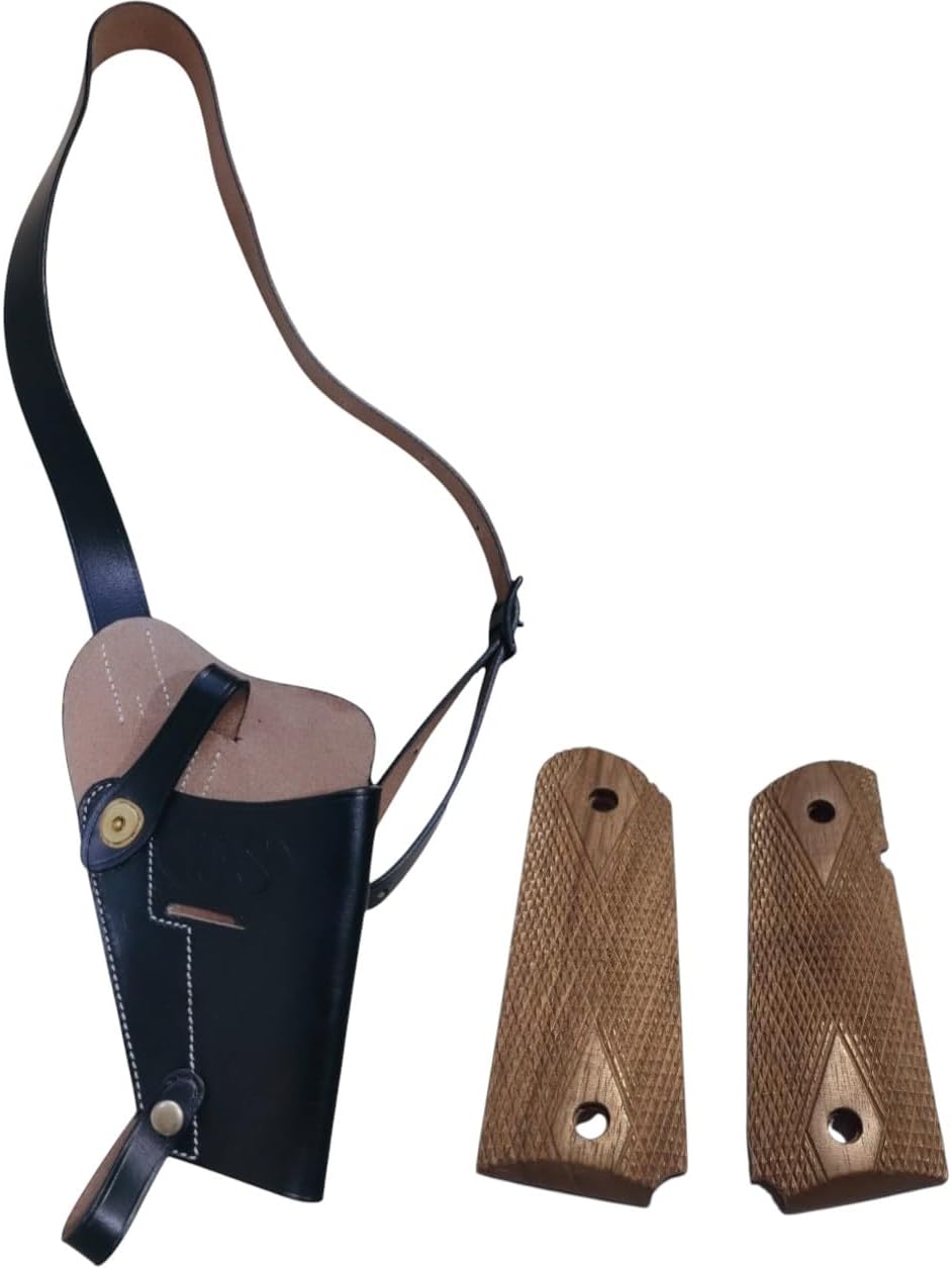 Army WWII U.S. M3 Colt M1911 Shoulder Holster with WWII US M1911 / 1911 .45 Walnut Wood Pistol Grips - Reproduction (Combo)