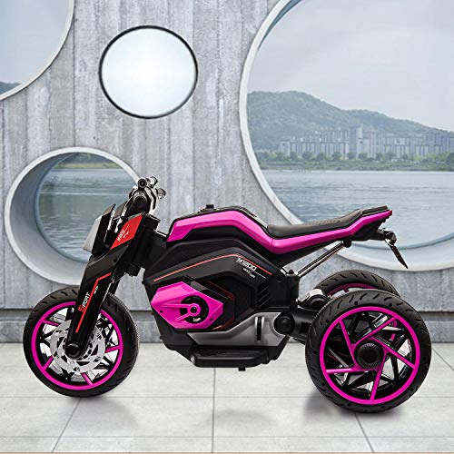 TOBBI 12V Kids Ride On Motorcycle Toys 3 Wheels Electric Trike Motorcycle for Boys and Girls in Rose Red