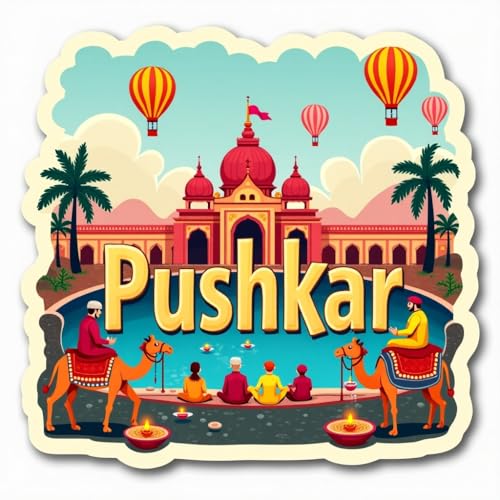 Image of Naxon Pushkar Town Theme Souvenir Wooden Refrigerator Stylish Fridge Magnet - Fridge Decoration Magnet for Kitchen & Home Decor | Perfect Souvenir Gift | Size 3x3 Inches | Pack of 1