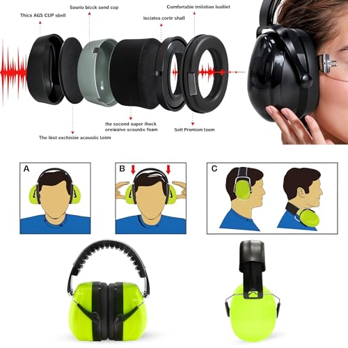 Image of BDS Safety Premium Ear Muffs - NRR 26dB SNR 33dB Noise Reduction Headphones - Adjustable & Foldable Hearing Protection for Shooting, Construction, Studying, Sleeping (Neon Green)