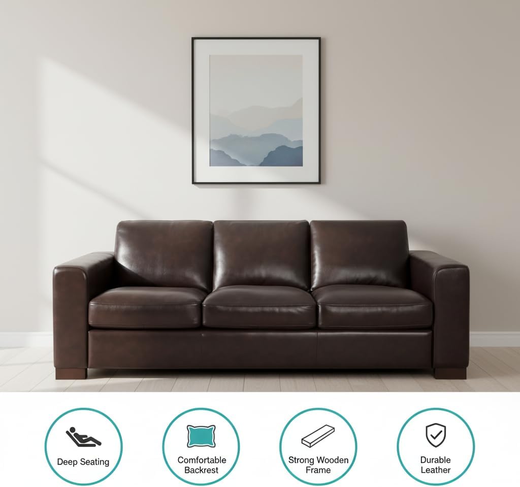 Luxury Genuine Leather Sofa Set – Ergonomic Solid Wood Frame Removable Cushions Strong Capacity