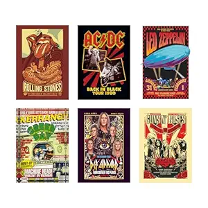 CodersParadise Pack of 6 - Rockband Wall Posters 8x12 inch (A4 Size) Included Glue dots Wall Decor Posters Wall Art For Bedroom, Living room, Office