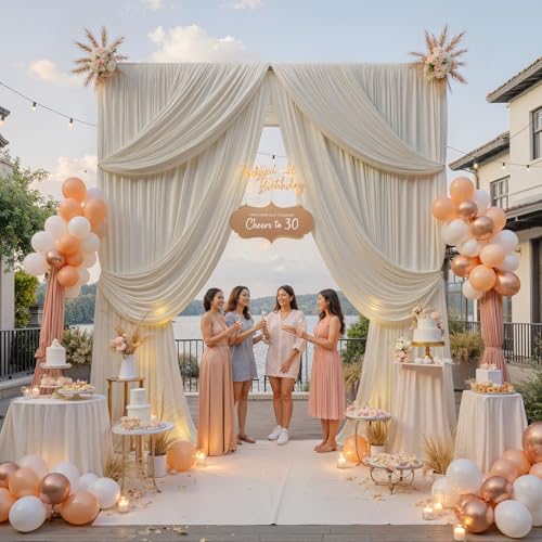 Image of 40ftx12ft Beige Backdrop Curtains for Parties, Wrinkle Free Polyester Beige Photo Backdrop Drapes 8 Panels 12 ft Long Back Drop Cloth for Wedding Birthday Photography Background