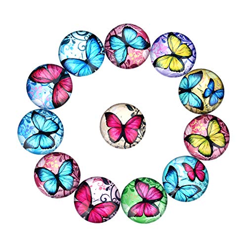 Weanty Lot de 20 Kit de fabrication de bijoux bricolage papillon dos plat rond en verre bas patch cabochons dômes mixte camée Patch Fit Cabochons pour plateau suspendu Bracelet boucle d'oreille Cover