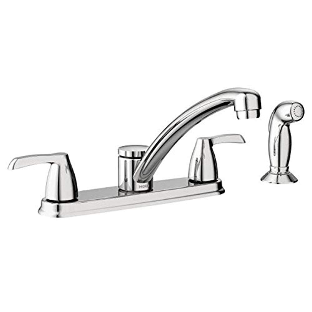 Moen 87046 Adler Two Low Arc Kitchen Faucet with Optional Knob or Lever Handles, Chrome