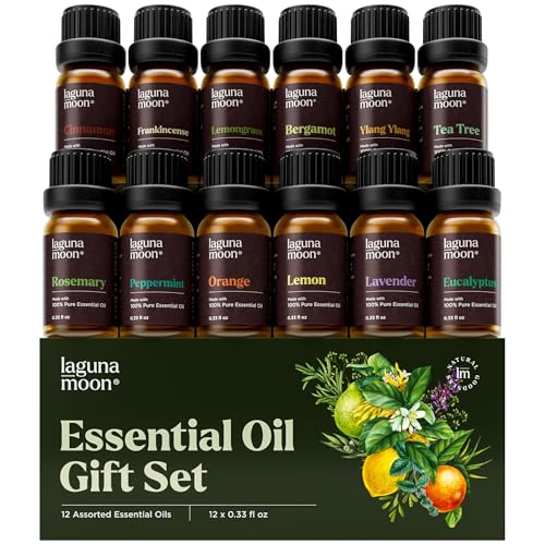 Image of Lagunamoon Essential Oils Set - 12 Piece Premium Grade Home Essentials Oils - for Diffusers, Fragrance, Scents for Candle Making - Natural Aromatherapy Oils for Cars & Home Products, Room Sprays