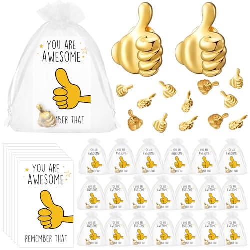 Tondiamo 100 Sets Employee Appreciation Gifts Bulk for Customer Service Inspirational Thumbs up Lapel Pins with Thank You Card Bag for Coworker Team Medical Assistant Vet Tech
