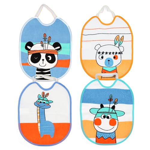 Ti TIN Pack 4 Baberos Impermeables para Bebés 73% Algodón 27% Fabricados en Poliéster con Forro Vinilo - 4 Baberos para bebés de 6 a 12 meses con Cierre de Gomas