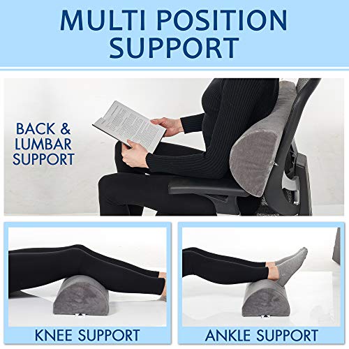 Allsett Health Large Half Moon Bolster Pillow For Legs, Knees, Lower Back And Head, Lumbar Support Pillow For Bed, Sleeping | Semi Roll For Ankle And Foot Comfort - Machine Washable Cover, Grey #TOP2