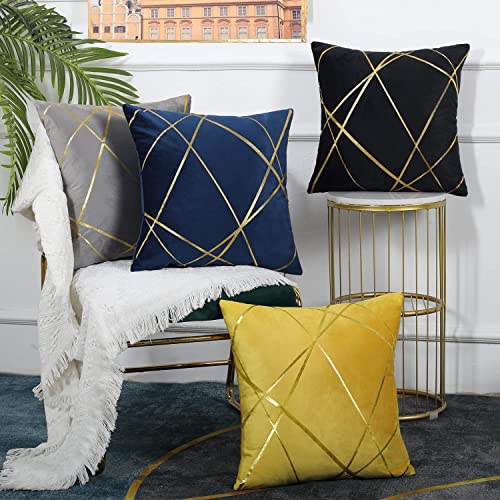 Velvet Cushion Cover Black Decorative Throw Pillow Covers Gold Lines Square Geometry Cushion Case Soft Home for Living Room Bedroom Pack of 2 20 x 20 Inch 50 x 50 CM - Cosy Home Interiors Velvet Cushion Cover Black Decorative Throw Pillow Covers Gold Lines Square Geometry Cushion Case Soft Home for Living Room Bedroom Pack of 2 20 x 20 Inch 50 x 50 CM - Image 3