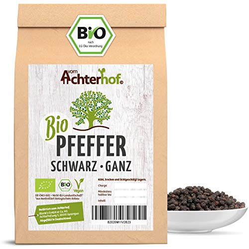 Pfeffer schwarz ganz BIO | 250g | Pfefferkörner schwarz für die Mühle | vom Achterhof