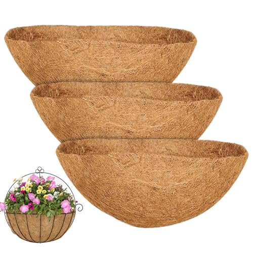 Forros para cestas de macetas, 3 unidades, coco colgante, forro natural, forro para macetas, forros redondos para cestas colgantes, forro de coco, forro de cesta de plantas para flores