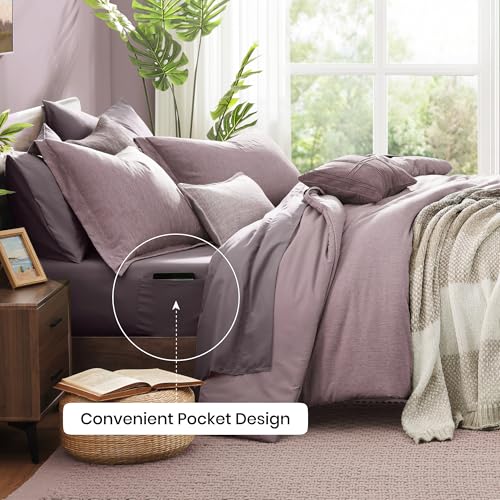 Monbix Queen Comforter Set - 7 Pieces Cationic Dyeing Lilac Bed in a Bag Queen Bedding Sets with Comforter, Sheets, Pillowcases & Shams, Reversible Bedding Comforters Sets