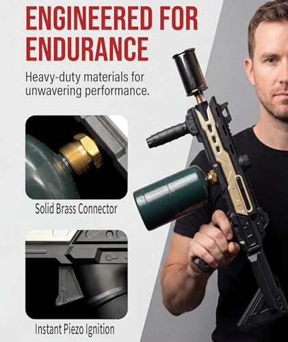 Image of Powerful Propane Torch Gun, Gift for Men Dad, Culinary Blow Kitchen Cooking Torch for Steak Searing, Campfire Charcoal Starter for Blackstone Griddle Accessories (Tank Not included) Black Gold