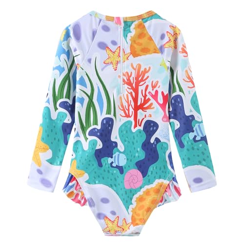 Baby and Toddler Girls One Piece Rash Guard Swimsuits for Girls Long Sleeve Swim Shirts with Sun Protection2