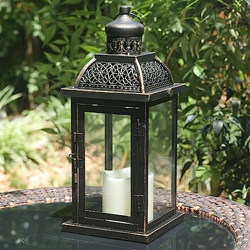 Image of NEEDOMO Large Candle Lanterns Decorative Indoor, 14.4 inch Outdoor Lantern with Clear Glass, Vintage Metal Candle Holders in Black, Patio Wedding Home Kitchen Coffee Table Livinig Room Decor