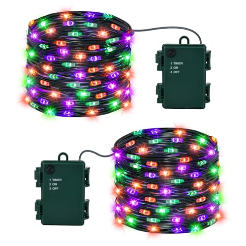 Isisyu 2 Stück Halloween Lichterkette Orange Lila Grün, 5M 50 LED...
