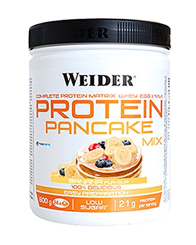 Weider Protein Pancake Mix Vainilla. Tortitas de harina de avena integral, enriquecidas con proteinas. Sabor Banana - 600 gr