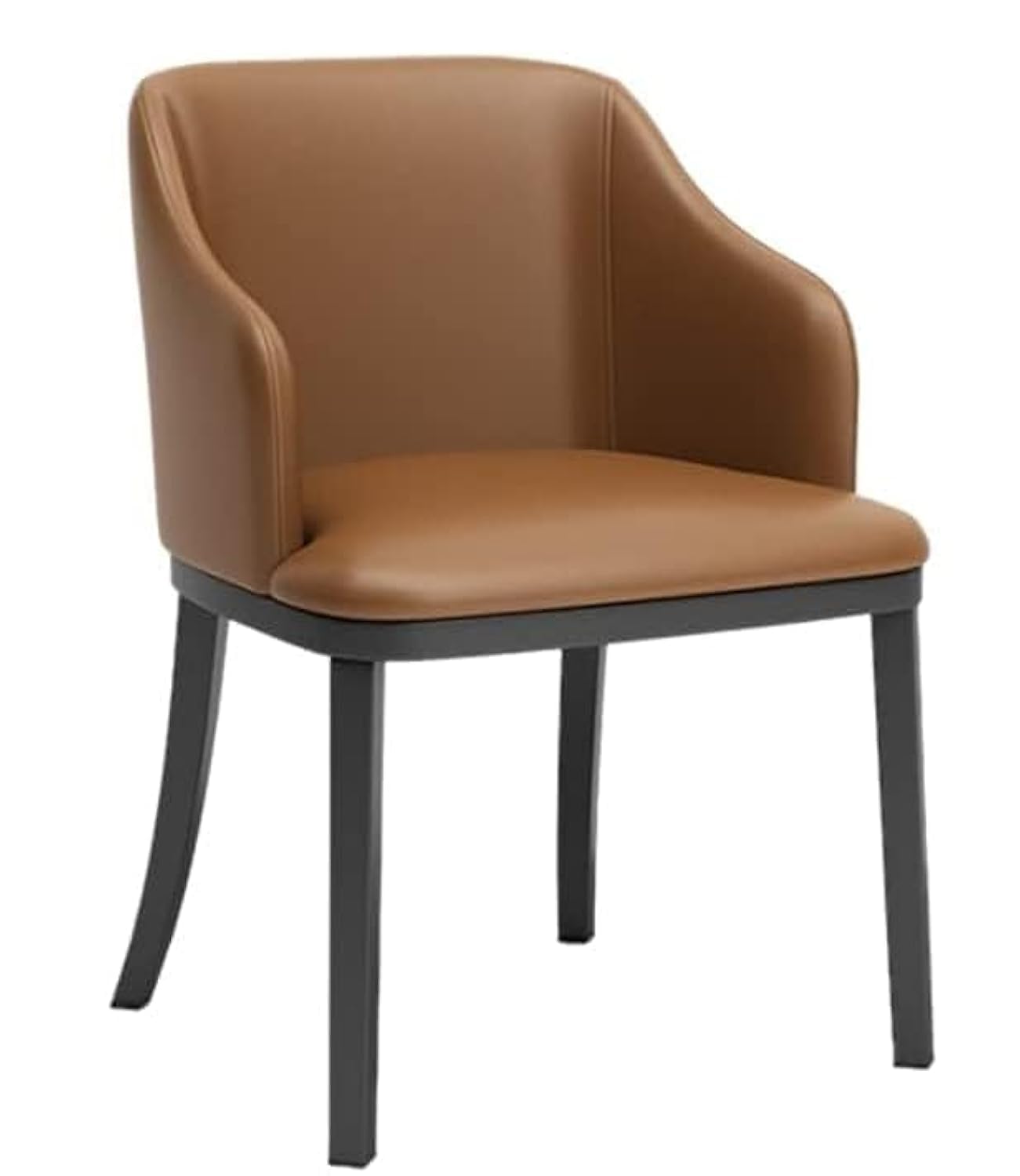 Angela High Back Leather Dining Chair with Padded Arms, Soft Seat and Black Metal Legs - Ideal for Kitchen, Dining Room, or Living Room (Brown)