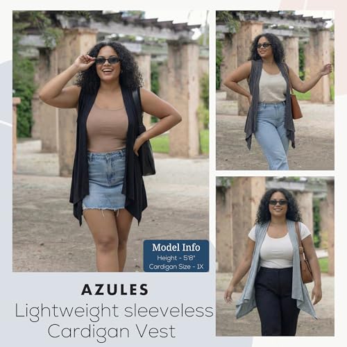 Image of Azules Sleeveless Cardigan for Women, Soft Lightweight Duster Open Front Sleeveless Long Cardigan Vest (3 Pack)