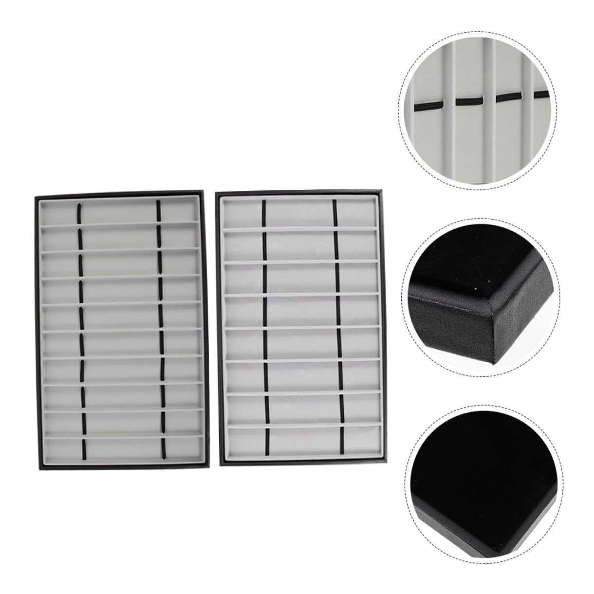 Hohopeti Bandeja de Almacenamiento Rectangular en Mdf y Cuero Negro 2 Piezas Multifuncional para Correas de Reloj para Uso Hogar