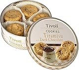 Jacobsens of Denmark Tivoli Tiramisu Dark Chocolate Cookies 150g - SMALL Tin (139mm diameter x 55mm height) - Traditional Biscuit Tin Gift for Women, Men & Kids - Image 1