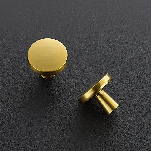 Image of Ravinte 25 Pack Drawer Pulls 1-1 /4 Inch Kitchen Cabinet Knobs Solid Brushed Brass Round Dresser Drawer Knobs Gold Dresser Knobs Drawer Knobs Simple Cabinet Hardware for Cupboard Drawer Pulls
