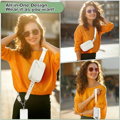 Image of YFWE Clip and Go Strap for Phone with Wallet Crossbody, Adjustable Phone Lanyard with Detachable RFID Wristlet Wallet & Ultra-Thin 360 Rotatable Metal Tabs for All Smartphones (Cream)