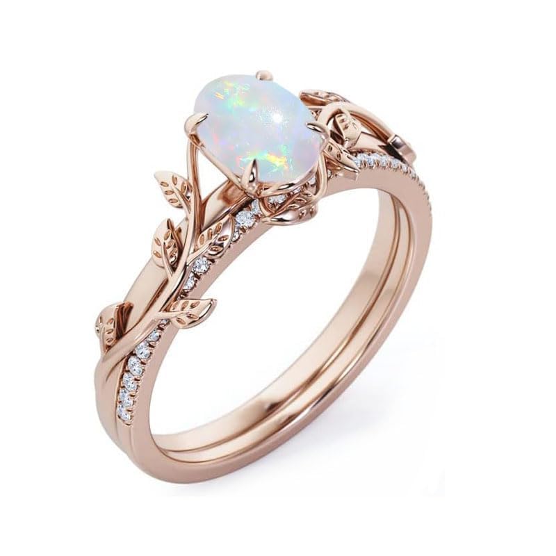 1.5ctw Rose Gold Oval Opal Engagement Rings 925 Sterling Silver L...