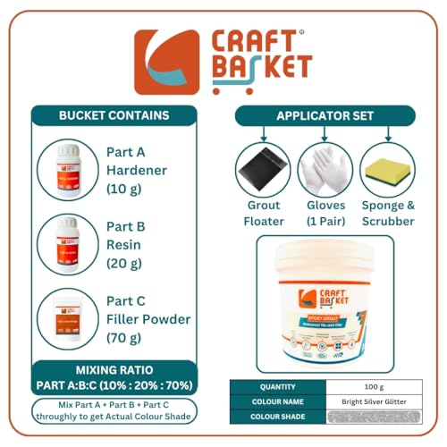 Image of LUXURY BRIGHT GOLD /SILVER /COPPER Glitter Epoxy Grout for Tiles, Waterproof, Tiles Gap Filler (Bright Silver Glitter, 100 g)