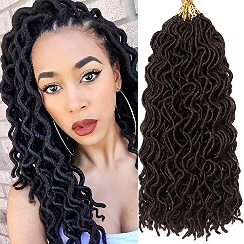 7 Packs Deep Wavy Faux Locs Crochet Hair Curly Goddess Locs Crochet Braids Soft Synthetic Dreadlocs (14 Inch, 4#)