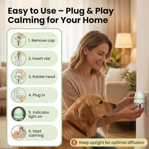 Image of Dog Calming Pheromone Diffuser Kit, Pet Diffuser for Stress Support, Reduces Stress and Promotes Relaxed Behavior, 2 Plug-in & 4 Packs Refill, 120 Day Supply (Non-Toxic, Safe & Inedible), with Light