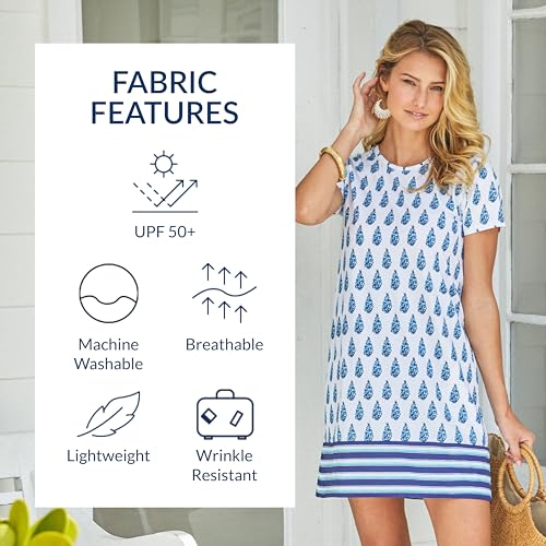 Image of Cabana Life Women's Short Sleeve Shift Dress, UPF 50+, Sun Protective Cover-Up, Nylon /Spandex