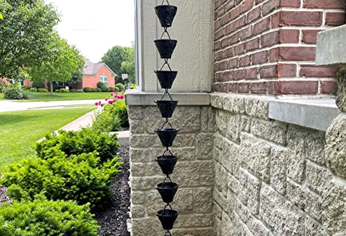 U-nitt Rain Chains, Roof Gutter Downspout/Spout Channel, Rainwater Water Catcher/Diverter, 8.5 feet Length, Metal, Black Powder Coated, Embossed Sunflower Medium, 5501A - Thumbnail 6