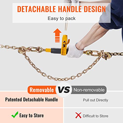 Image of VEVOR Ratchet Chain Binder 3 /8-1 /2 12000 lbs G80 Hook Detachable Handle Heavy Duty Load Binder, Tie Down Hauling Chain Binders for Flatbed Truck Trailer, Black & Yellow