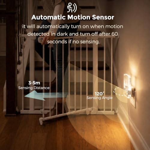 Image of L LOHAS LED Motion Sensor Night Light, Night Light Plug Into Wall 2 Pack | Silver Nightlight, Motion Activated and Dusk to Dawn Sensor, 0-100LM Dimmable, Warm White Nightlights for Bathroom, Hallway